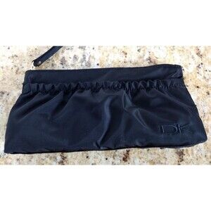Donna Karan DK Cosmetics Black Zippered Makeup Toiletry Travel Bag‎ Wristlet NEW